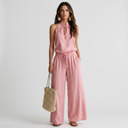 Top halter con lazo en el cuello + pantalones de pierna ancha