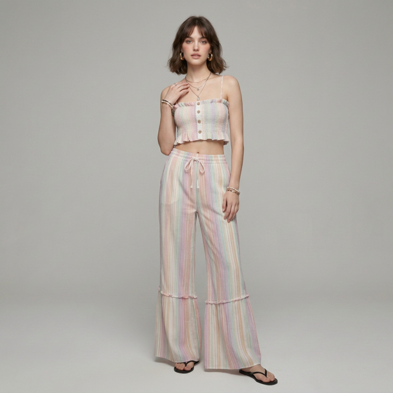 Traje de peto y pantalón a rayas