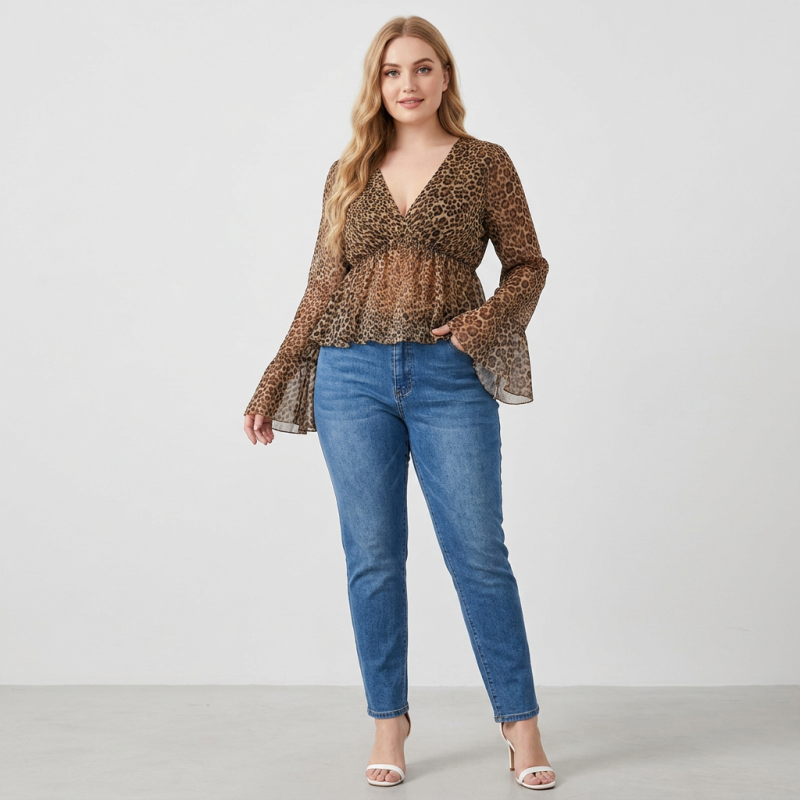 Blusa de gasa con estampado de leopardo