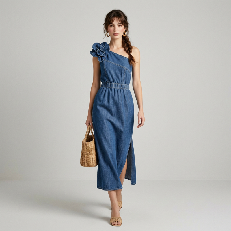 vestido largo floral 3D