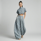 Traje de pantalón ancho a cuadros
