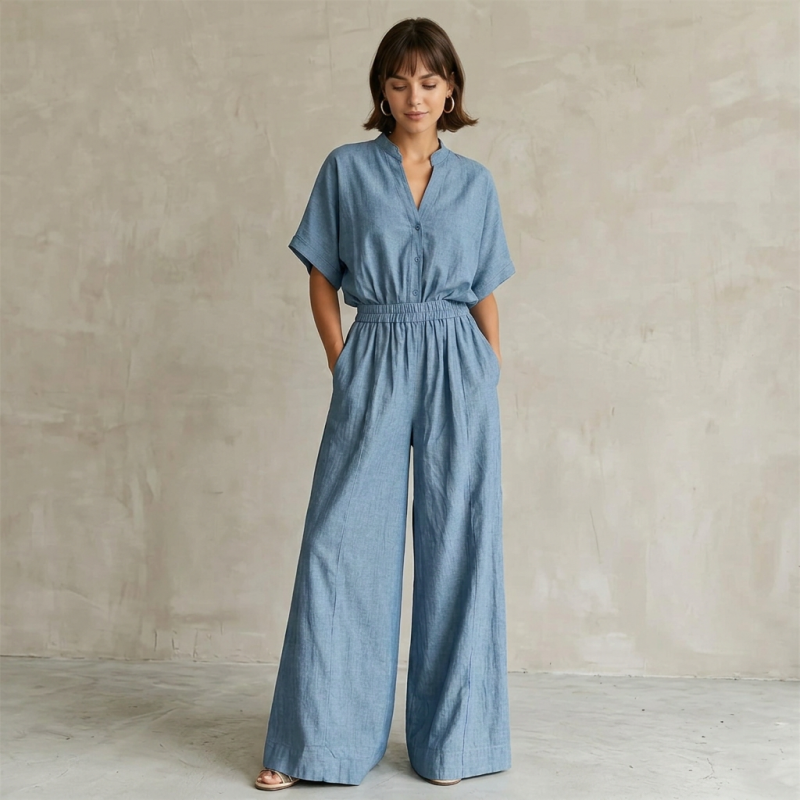 Conjunto de dos piezas de pantalón de talle alto y pierna ancha