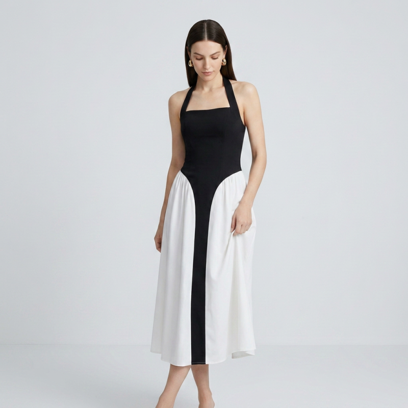 Elegante vestido con bloques de color