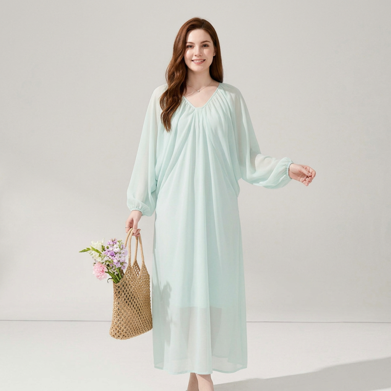 Vestido con escote en V y mangas murciélago