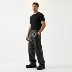 Pantalones de cuero de pierna ancha con estampado de cocodrilo