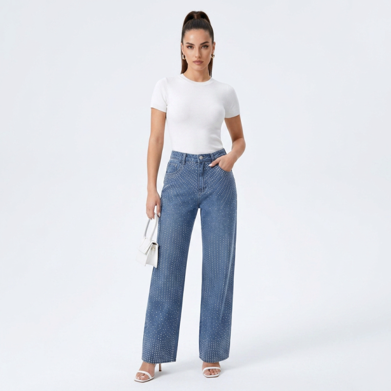 jeans rectos con pedrería
