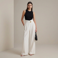 Pantalones casuales de talle alto y pierna ancha