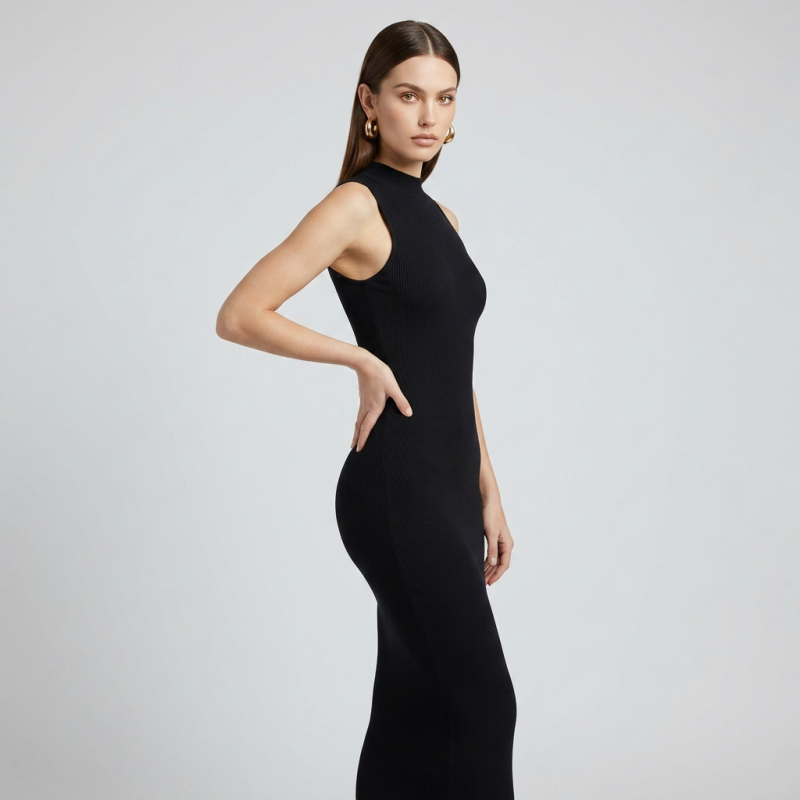 Vestido ajustado sin mangas de cuello alto