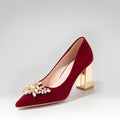 Zapatos de novia de tacón grueso con perlas