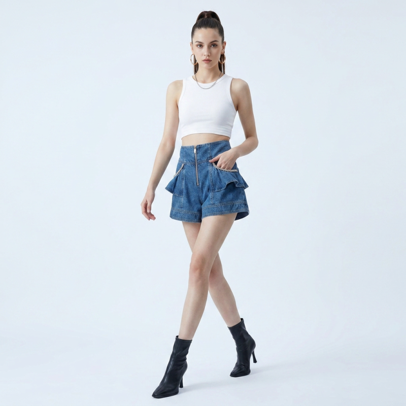 Pantalones cortos ajustados que estilizan la figura y cubren las caderas.