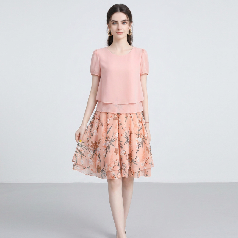 Vestido de dos piezas de gasa con estampado floral
