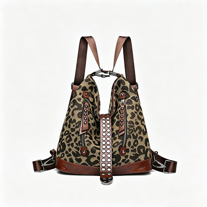 Mochila multifuncional con estampado de leopardo
