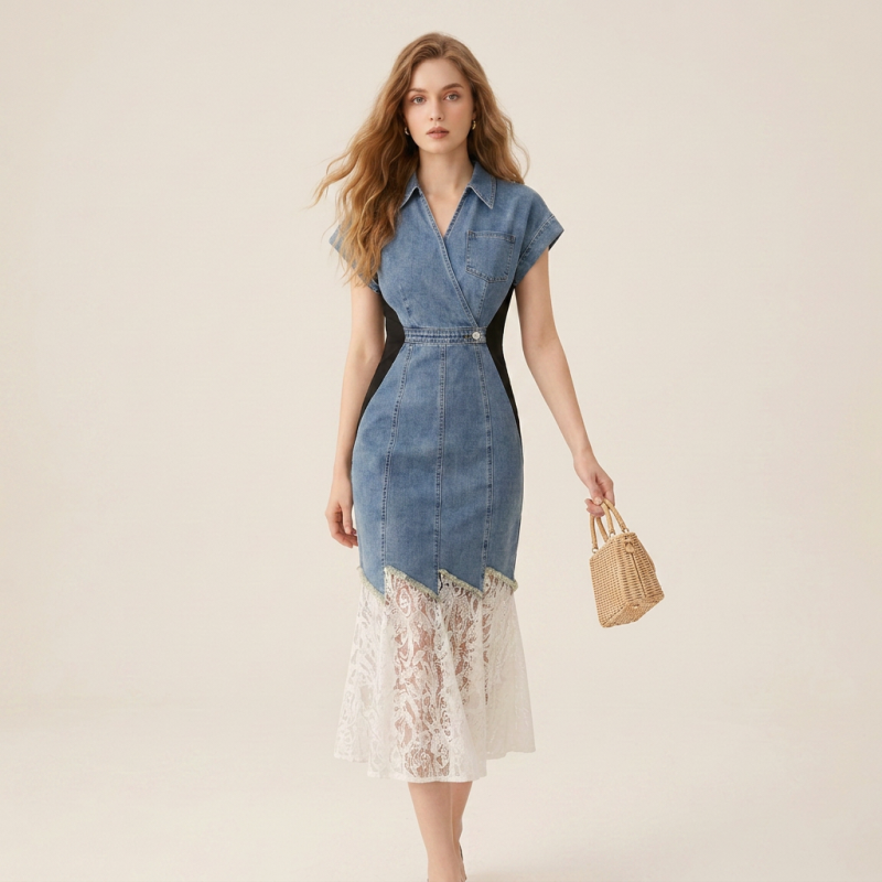 vestido retro de encaje con retazos
