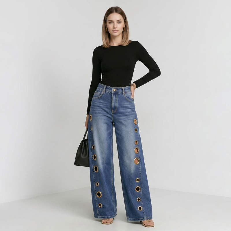Vaqueros de mezclilla metalizada a la moda