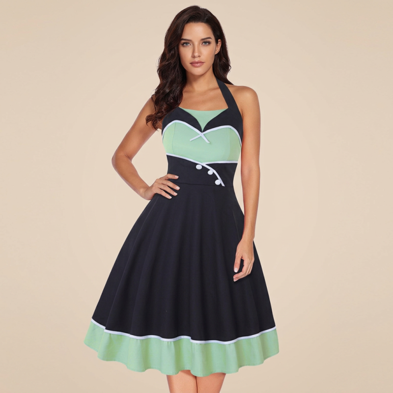 vestido largo retro de lunares