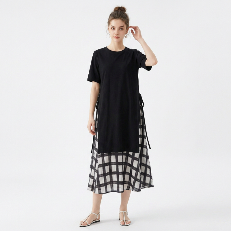 vestido de patchwork al estilo coreano