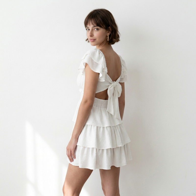 Vestido con escote cuadrado y volantes