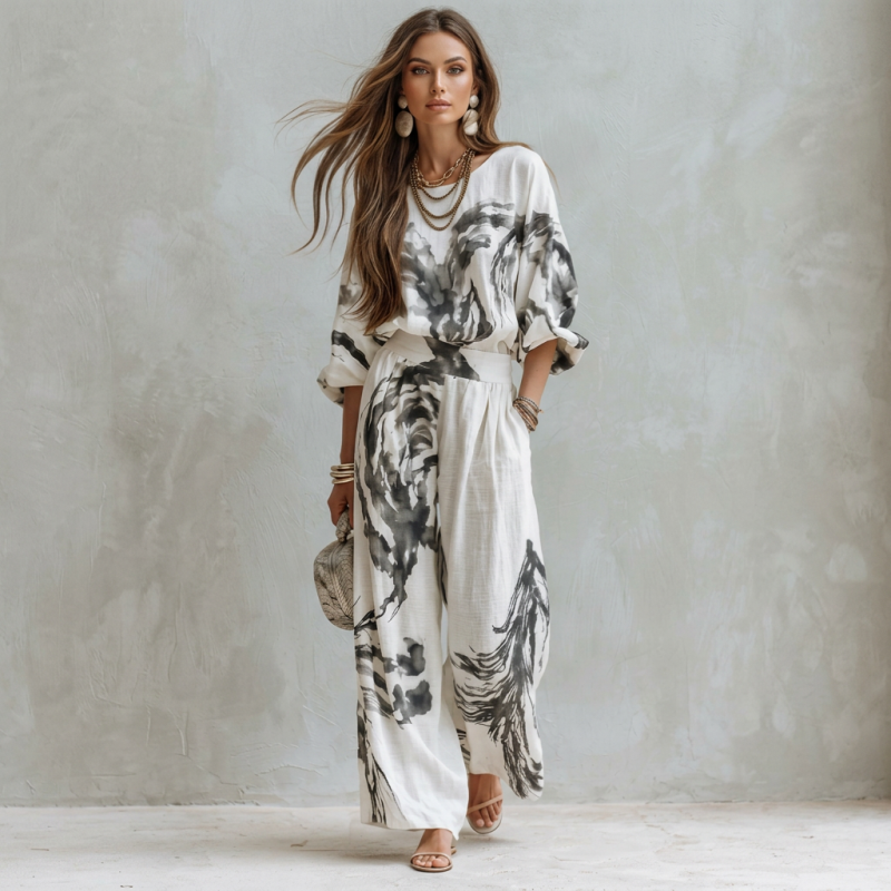 Trajes de moda estampados y teñidos