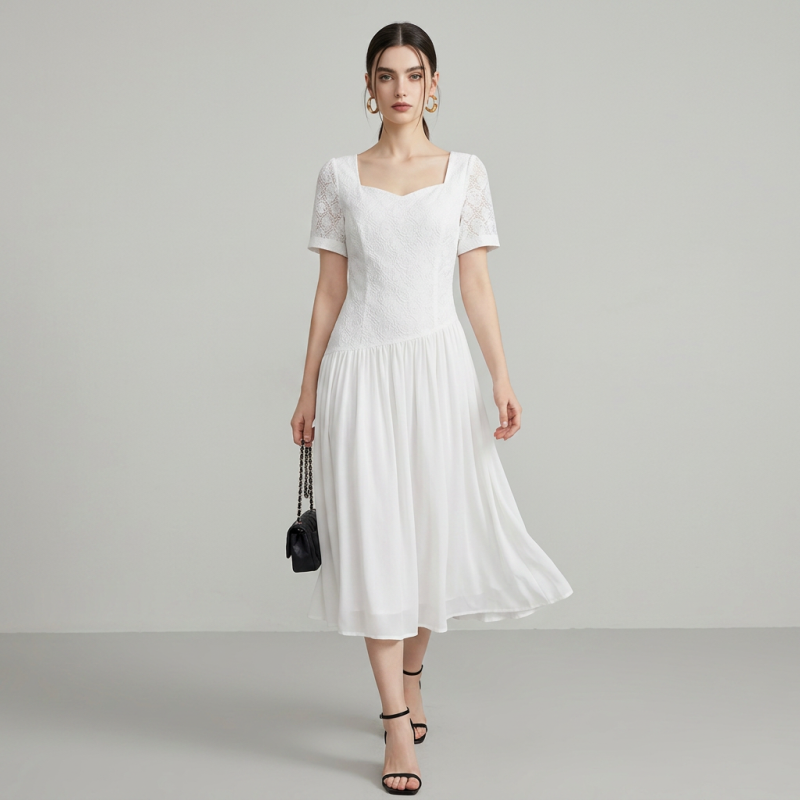 vestido francés de cuello cuadrado