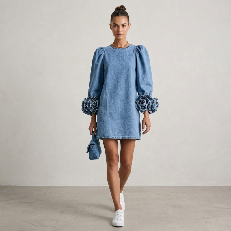 vestido estampado de imitación de mezclilla