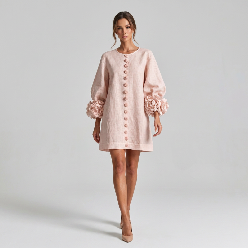 vestido camisero de manga farol