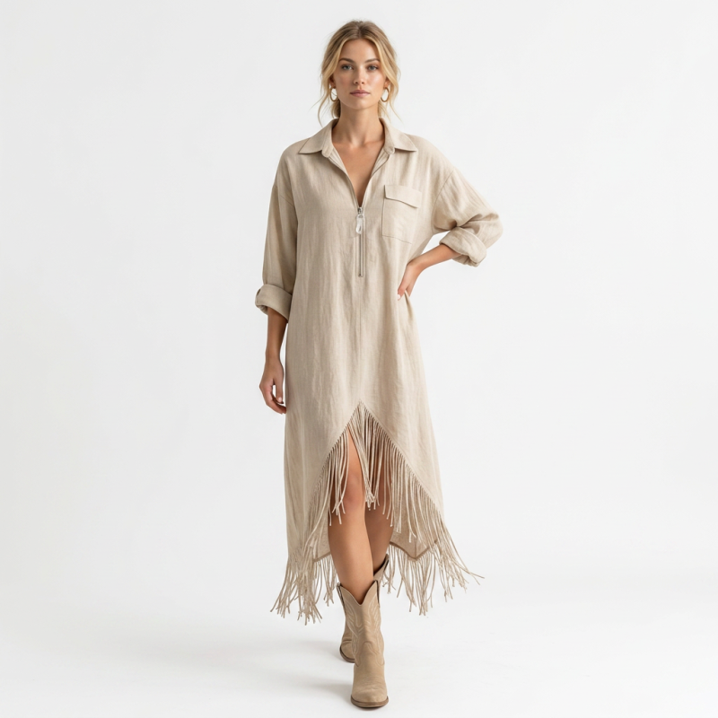 Vestido camisero con borlas a la moda