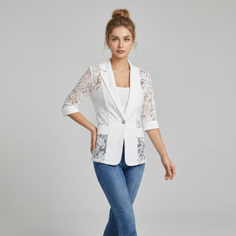 Chaqueta de traje con ribete de encaje