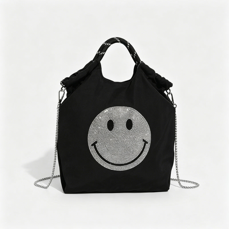 Bolso de hombro con carita sonriente y diamantes de imitación
