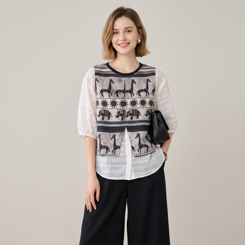 Camisa estampada de dos piezas de imitación