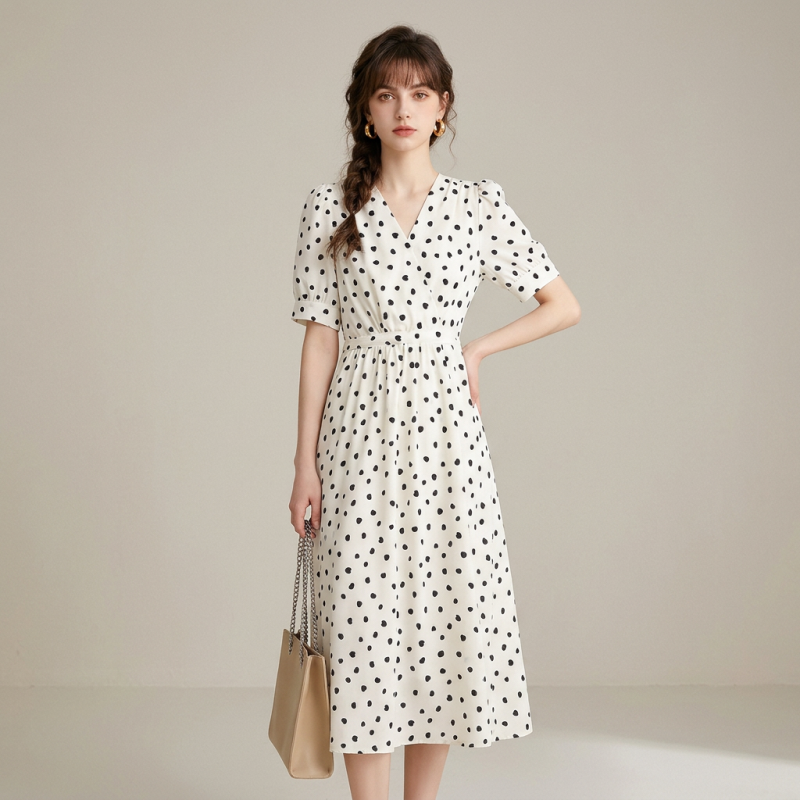 Vestido de manga corta con lunares
