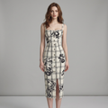 Elegante falda a cuadros con estampado floral
