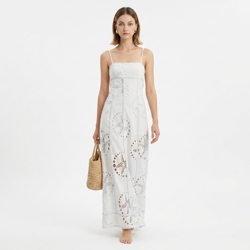 Vestido lencero bordado con aberturas