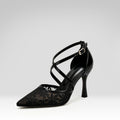 tacones altos de malla estampada