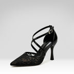 tacones altos de malla estampada