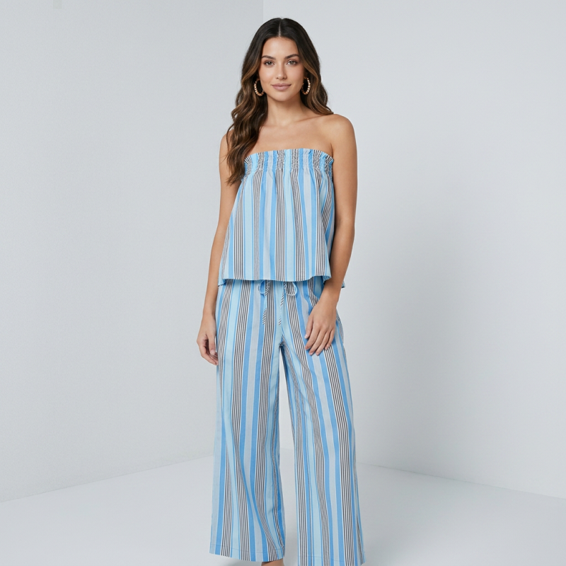 Conjunto de top sin tirantes con rayas verticales