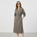 vestido ajustado con escote en V y cintura entallada