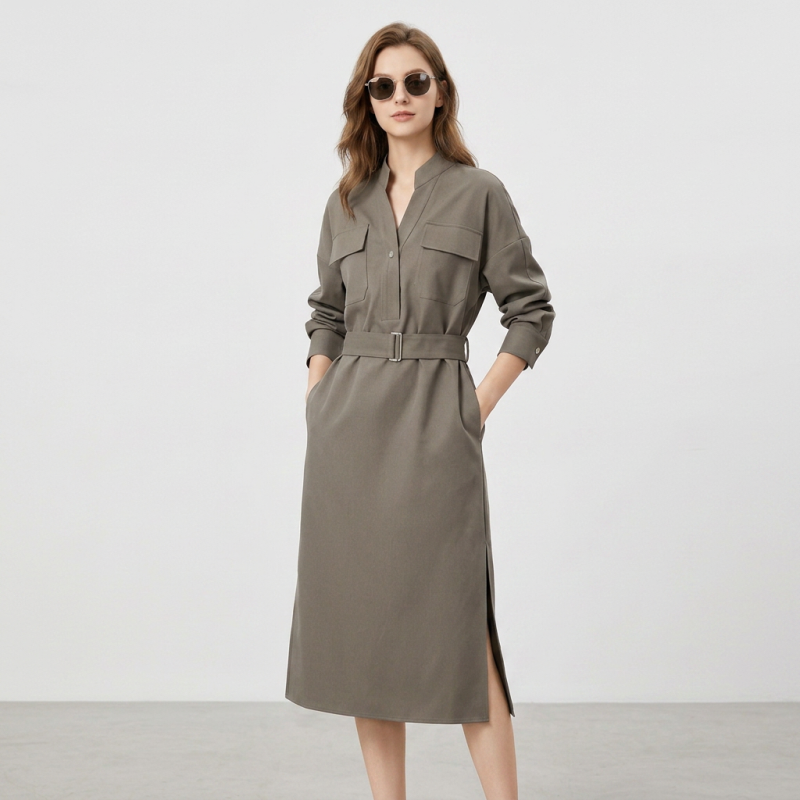 vestido ajustado con escote en V y cintura entallada