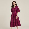 Vestido largo jacquard con mangas abullonadas