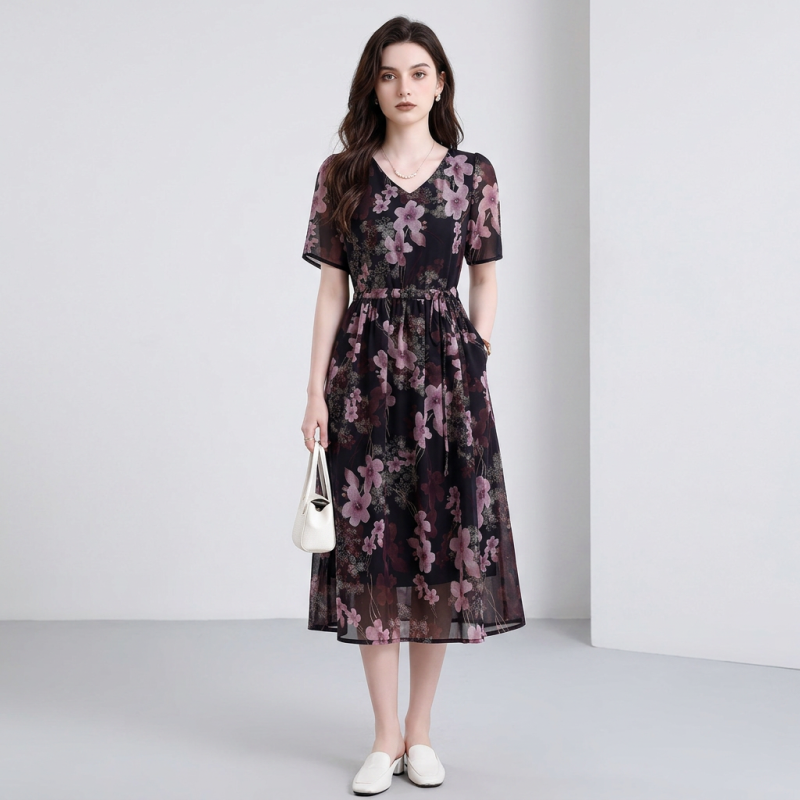 vestido estampado con escote en V