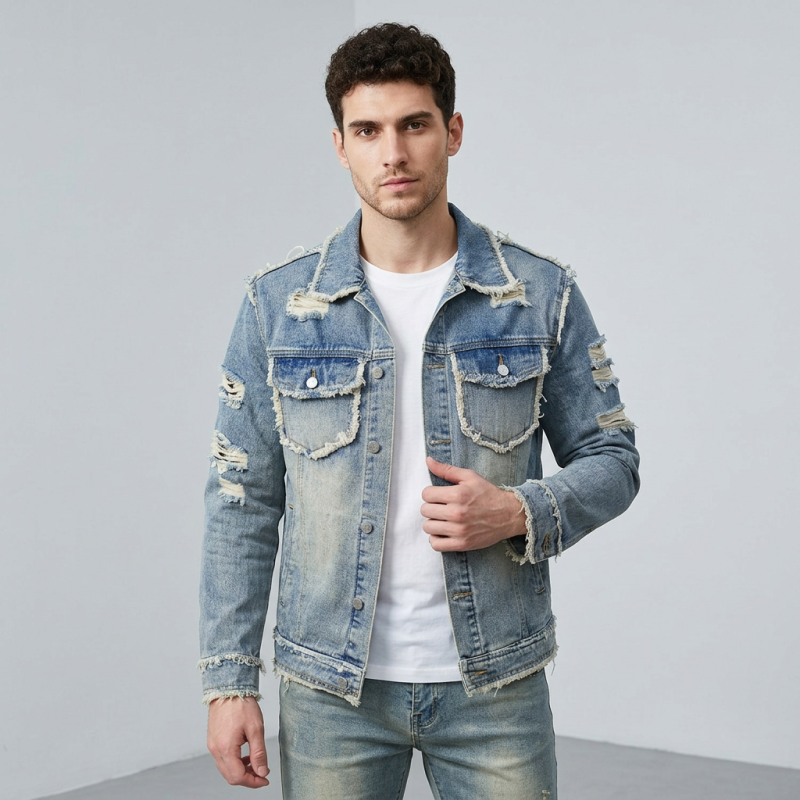 Chaqueta vaquera deshilachada para hombre