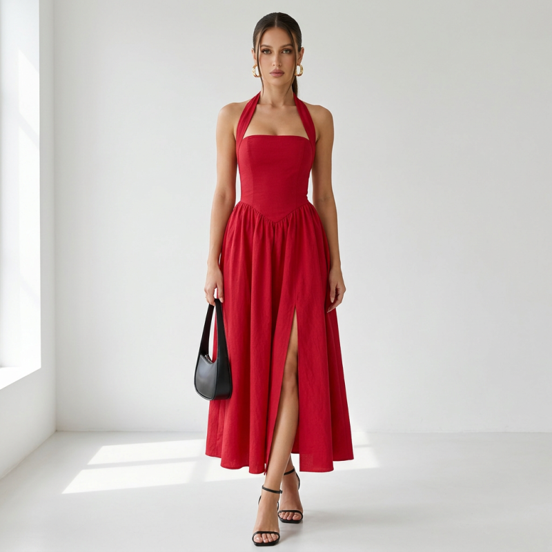 vestido de cuello halter de moda