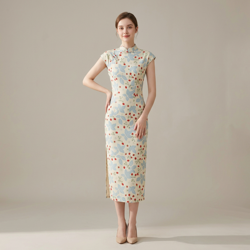 Vestido Cheongsam de fresa