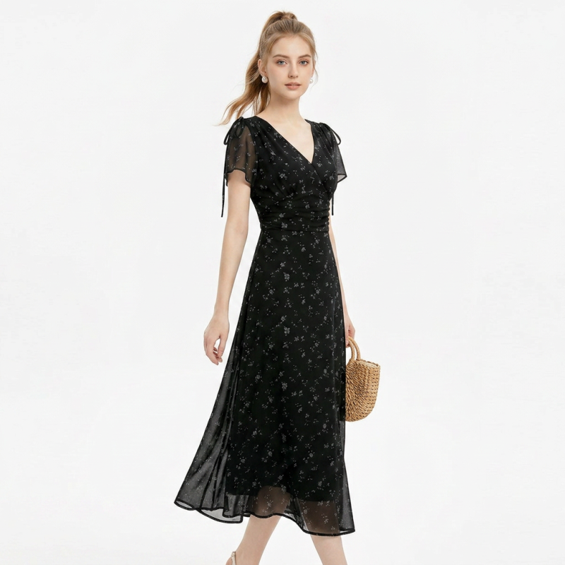 vestido floral con escote en V
