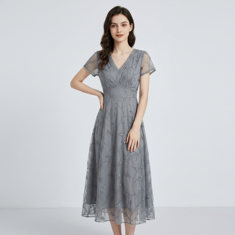 Vestido largo de lujo al estilo francés