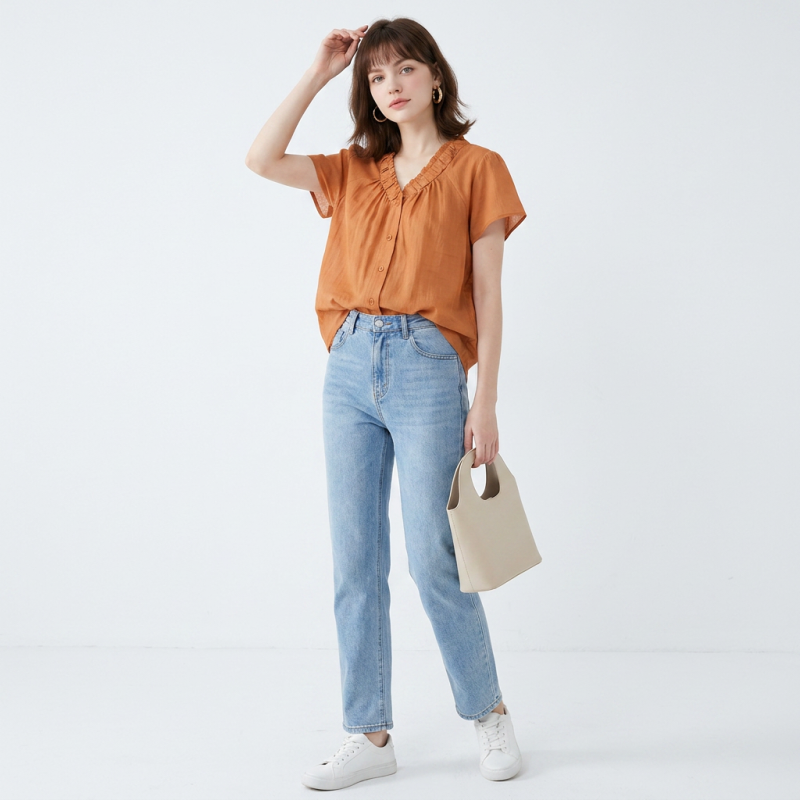 Camisa retro con cuello en V