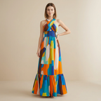Vestido largo estilo resort con escote halter