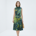 Conjunto de vestido con estampado retro de pintura al óleo