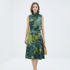 Conjunto de vestido con estampado retro de pintura al óleo