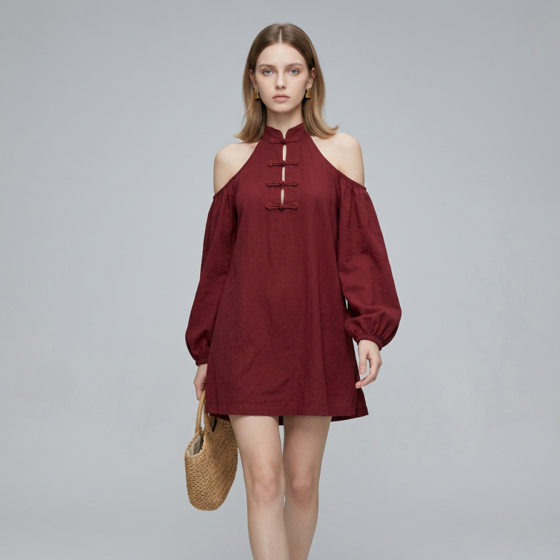 Vestido camisero con hombros descubiertos