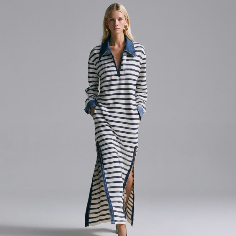 Vestido informal con cuello camisero de mezclilla
